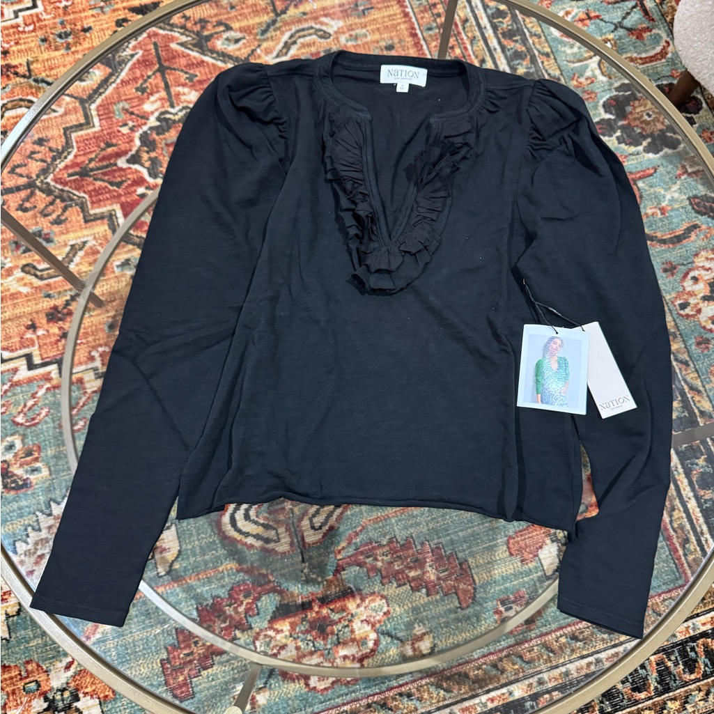 Nation Ltd Valita Split Neck Top In Jet Black